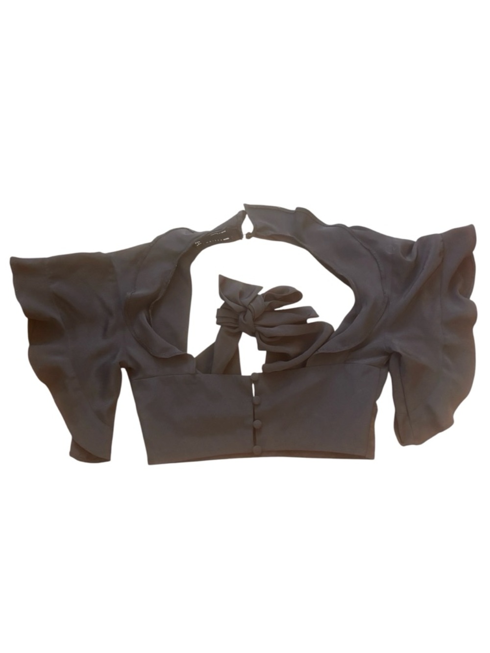 ASOS Black Ruffle Sleeve Crop Top Open Back Tie Flowy XS